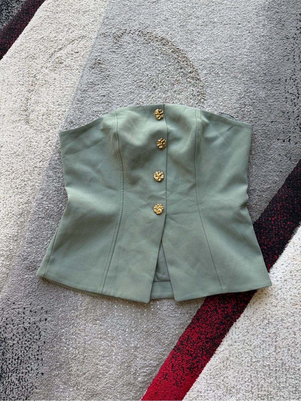 Express Olive Green Gold Button Accent Strapless Tube Top